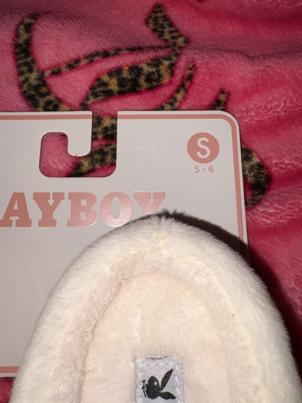 PLAYBOY Cream Plush Bunny Slippers with Leopard Accent - Picture 2 of 2